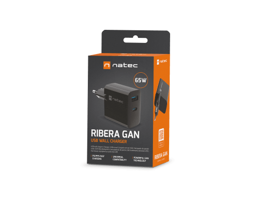 RIBERA GAN 1X USB-A + 1X USB-C 65W BLACK